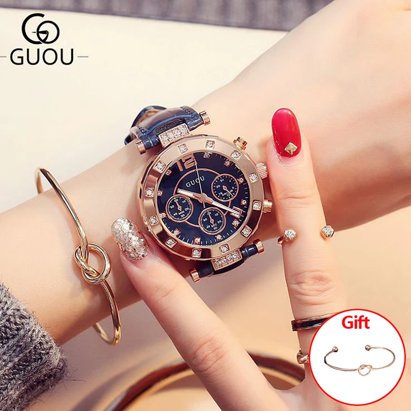 En Ligne GUOU Montres Femme 2018 Dames Montre Femmes Montres Bracelets Pour Femmes Montre Femme Automatique Horloge Calendrier Cuir Saat