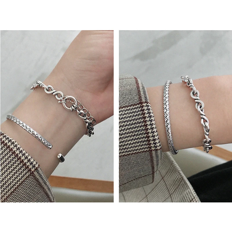 Корейский необычный панк грубый роскошный браслет 925 пробы серебряный браслет геометрический тонкий браслет для женщин модное ювелирное изделие
