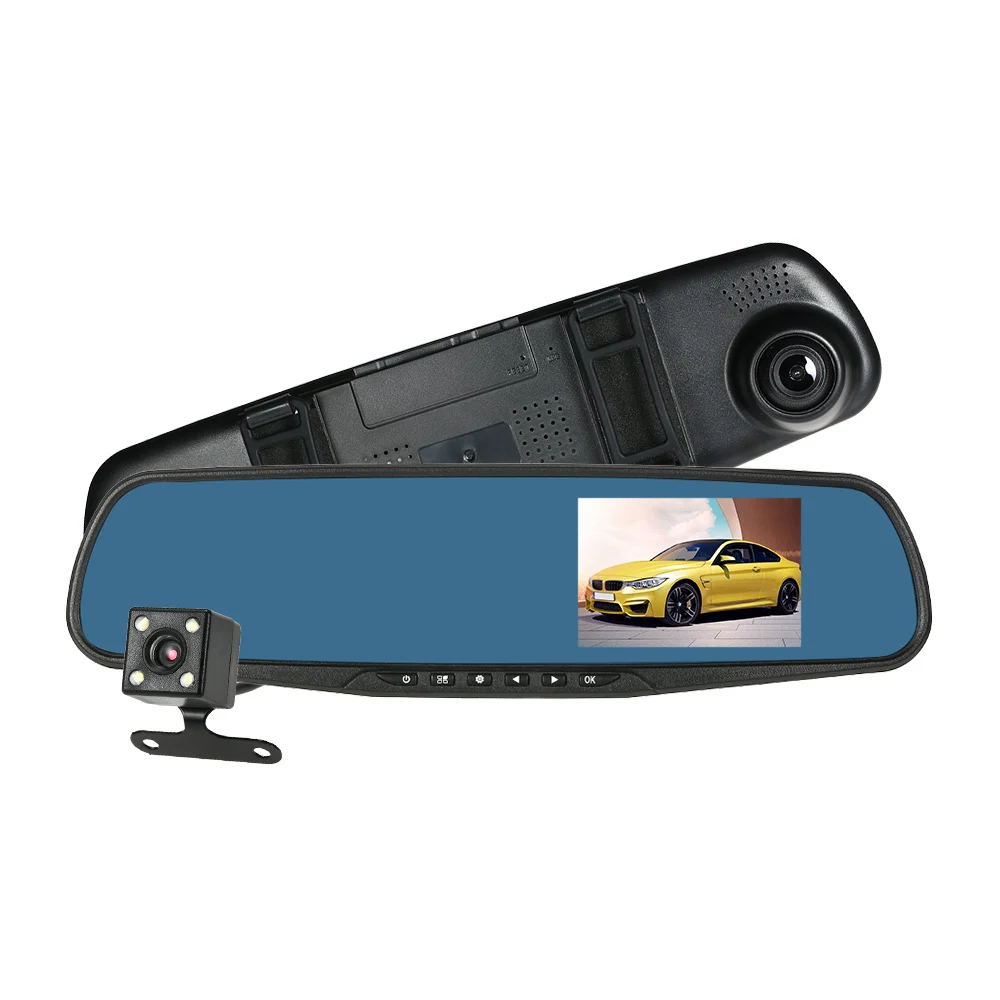 KKmoon 4'' 1080P FHD Car DVR Dash Cam Dual Lens Rearview Mirror Dash Cam Video Dash Camera