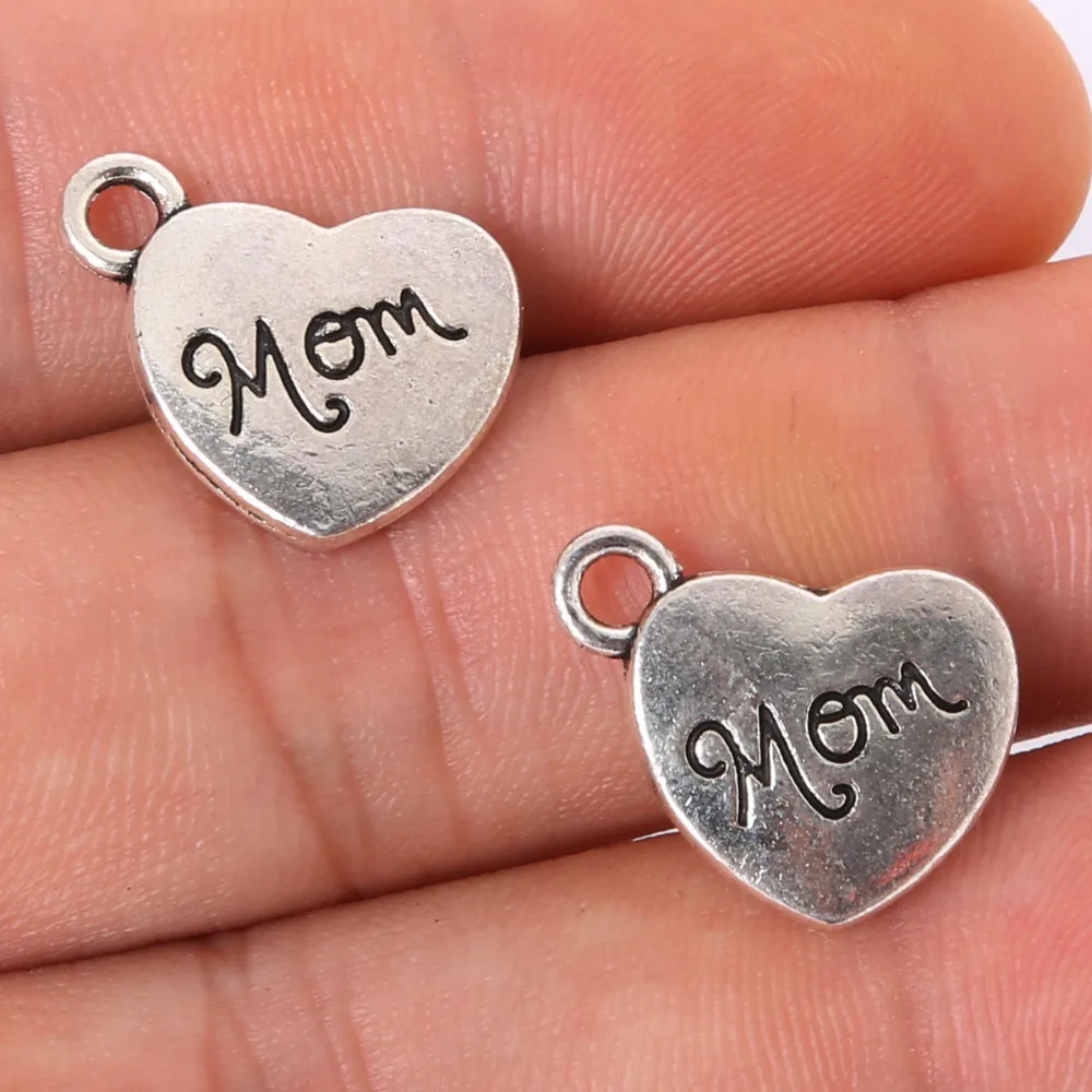 Free Shipping 4pcs 18x15mm Antique Silver Letter Mom Heart Shape 