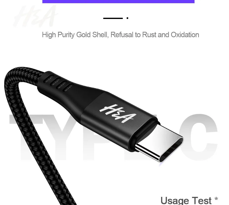 Usb-кабель H& A 3A type-C 1 м 1,5 м 2 м для быстрой зарядки нейлоновый usb-кабель для синхронизации данных для мобильных телефонов Android type-C кабель для зарядки samsung