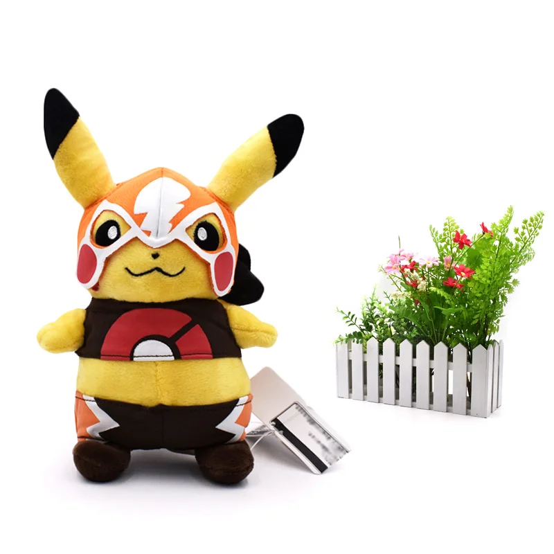 

20 cm Anime Peluche Pikachu Cosplay Mask Face Mask Wrestler Stuffed Plush Cartoon Dolls Great Christmas Gift Toy For Children