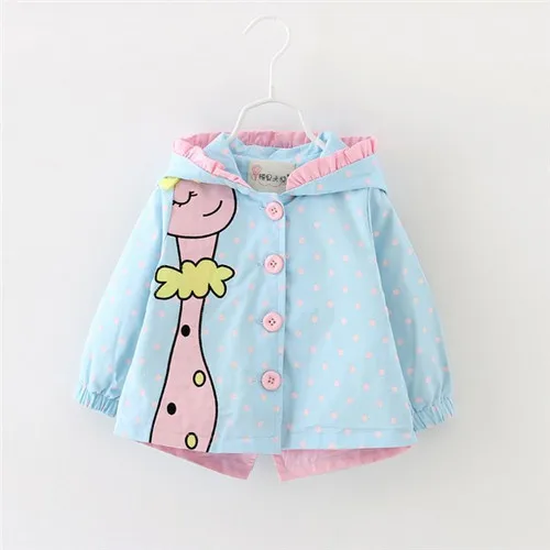 

Toddler Kids Baby Girls Jackets Autumn Clothes Cartoon Giraffe Long Buttons Sleeve Coats Dots Hooded Girl Outerwear