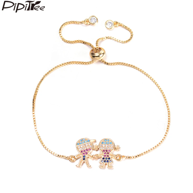 

Pipitree Boys and Girls Charm Bracelet Slider Chain Multi CZ Zircon Love Couple Bracelets & Bangles Women Lovers Jewelry Gift