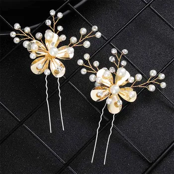 QYY Fashion Pearls Gold Wedding Hair Accessories Flowers Bridal Hair Jewelry Hair Pins Pearl Clips for Women Headpieces 4