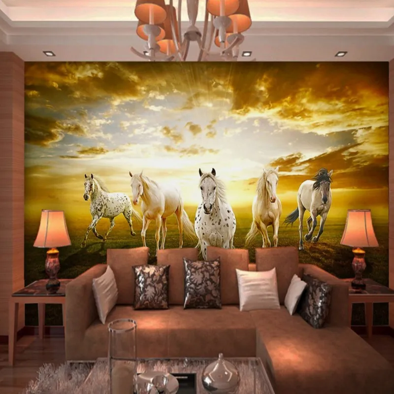 

Custom photo wallpaper 3D stereo wallpaper Oil painting horse scenery lobby studio wallpaper custom living room mural