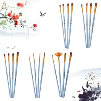 

4pcs Professional Paint Brushes Nylon Hair Artist Brush For Acrylic Watercolor Oil Painting Pointed Tip Wood Handle