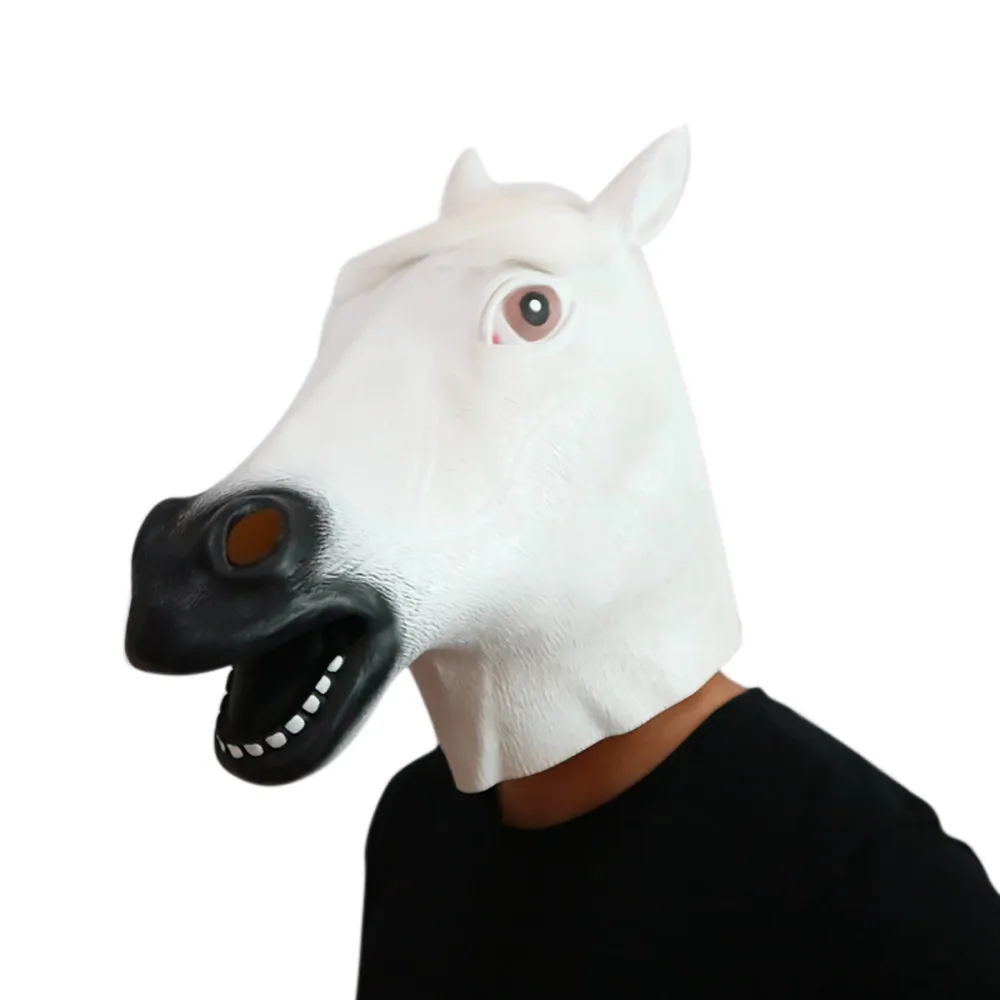 Безопасная нежная сделанная Новинка фантастический причудливый костюм вечерние украшения латексная Марка Хэллоуин маска лошади Забавный подарок Z0304 - Цвет: Белый