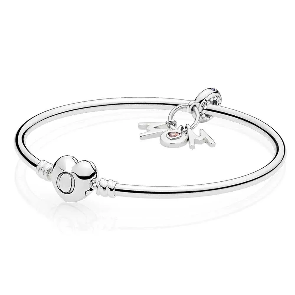 

2018 100% 925 Sterling Silver Perfect Mum Bangle And Charm Gift Set Fit DIY Original Charm Bracelets Jewelry A Set Of Prices