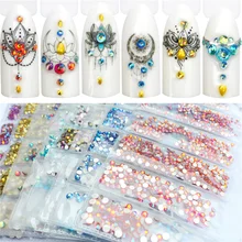 1440 шт./упак. смешанные Flatback Блестящие Стразы для ногтей стекло, кристалл, камень не требуют горячей фиксации для ногтевого дизайна с плоской задней частью украшение амулет