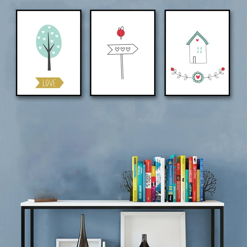 Minimalist-Nordic-Style-Bedroom-Decoration-Arrow-Tree-House-Modern-Youth-Love-Canvas-Wall-Pictures-Art-Printed (1)