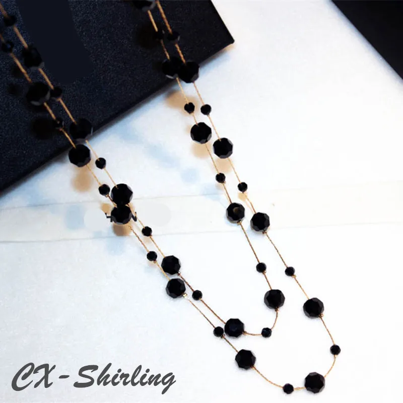 Classic Black Crystal Beads Long Necklaces New Arrival Fashion Brand Layer Sweater Chain Necklace Women Accessories Classic Black Crystal Beads Long Necklaces New Arrival Fashion Brand Layer Sweater Chain Necklace Women Accessories