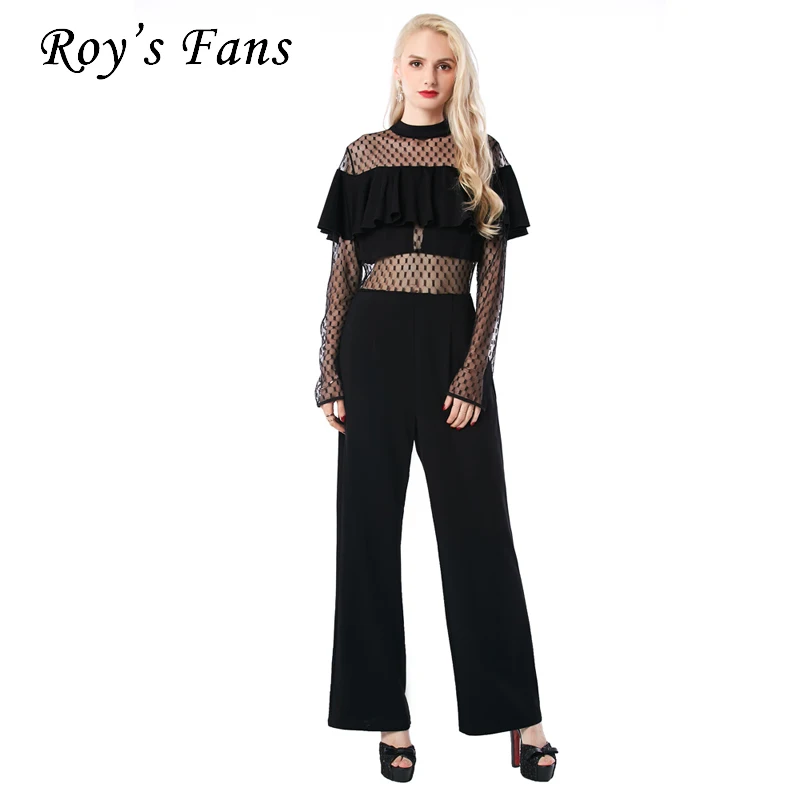 

Roy's Fans Women Casual O-Neck Ruffles Jumpsuits Hollow Out Sexy Jumpsuit Fashion Spring Summer New Female Office Lady Jumpsuits