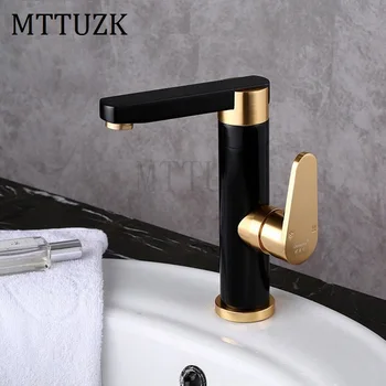 

Bathroom Basin Deck Mount Faucet Golden Black Painting Space Aluminium Metal Materials Single Handle Deck Mounted Mixer Faucet