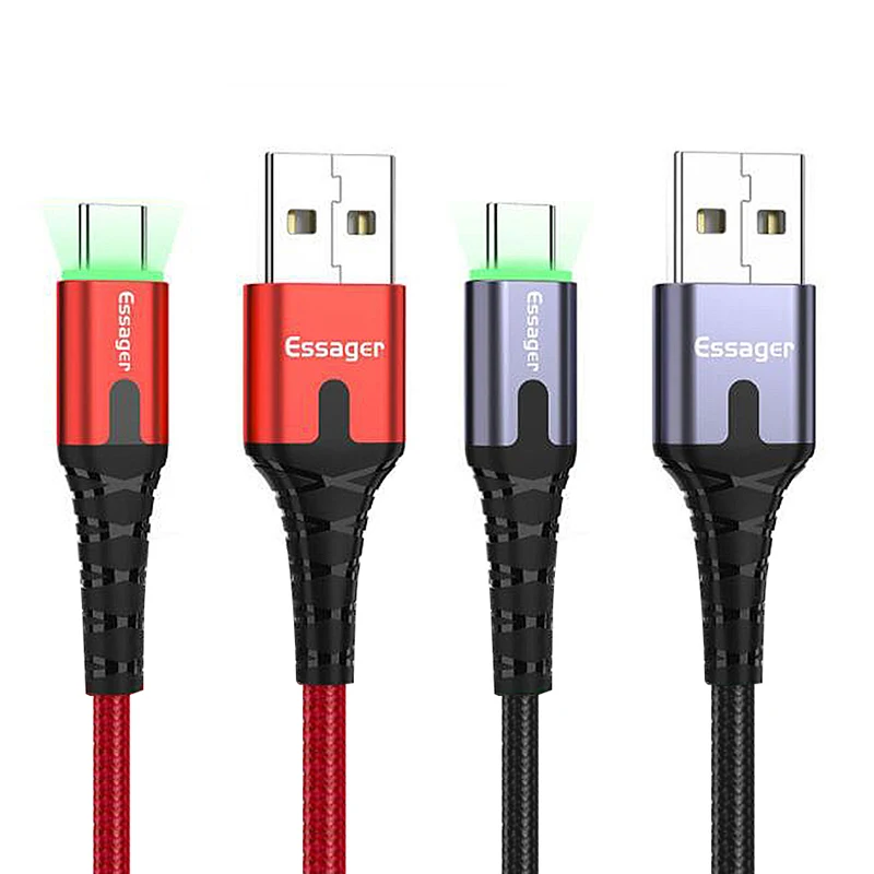 

Essager LED USB Micro Cable Fast Charge Wire Cord 0.5/1/2m USBC Cable for Xiaomi Samsung Oneplus 7 Pro Mobile Phone Charger