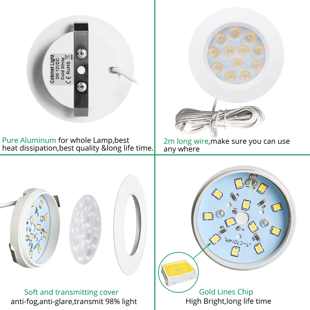 GO OCEAN Under Cabinet Lights LED Lamp 12V Closet Round Cabinet Light Under Cupboard Kitchen Down Light Shelf Lighting