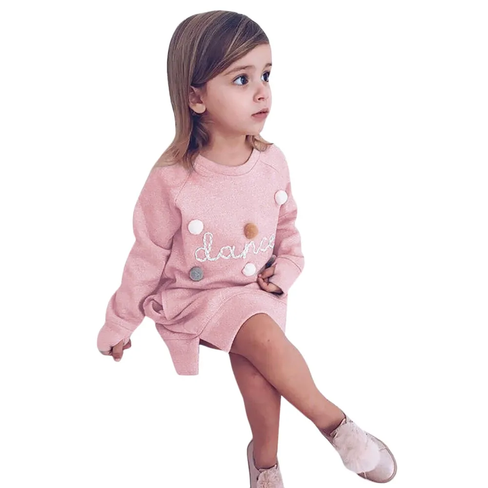 

2018 Fashion Children's Long Sleeve Letter Ball Dress Toddler Kids Baby Girl Letter Pullover Sweatshirt Dress Clothes Outfits