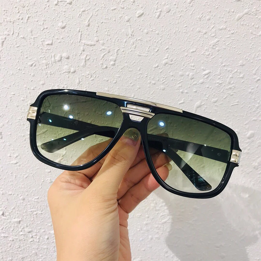 Новые модные брендовые дизайнерские солнцезащитные очки с большими рамами Мужские квадратные классические очки для женщин высококачественные ретро солнцезащитные очки винтажные - Цвет линз: Black green