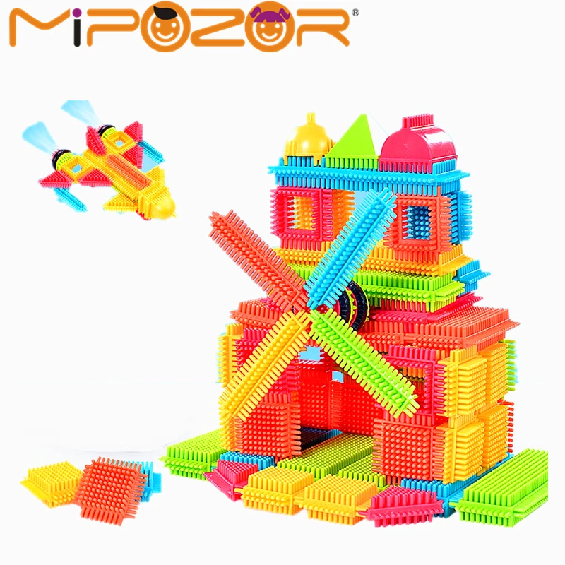 

MIPOZOR 96pcs/lot Big Size Soft Bristle Blocks Toys Early Education Assembling Building Block Assemblage bricks Toy Kids