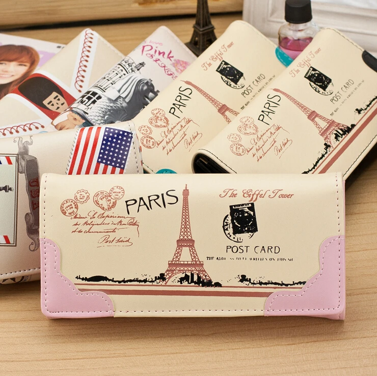 Новое поступление женские брендовые кошельки с парижским узором 7 цветов Дамские