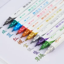 1 Pcs Cute 10 Colors Double Head Metal Color Permanent Paint Marker Pens Graffti Art Marker Highlighter Pen Stationery Gifts