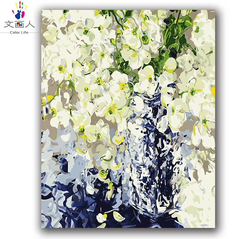 Tanie Taniec farby orchidei przez numbes kwiaty abstrakcyjne płótno rysunek malarstwo kolorowanie obrazu według numerów z kolorami farb dla dziewczynek