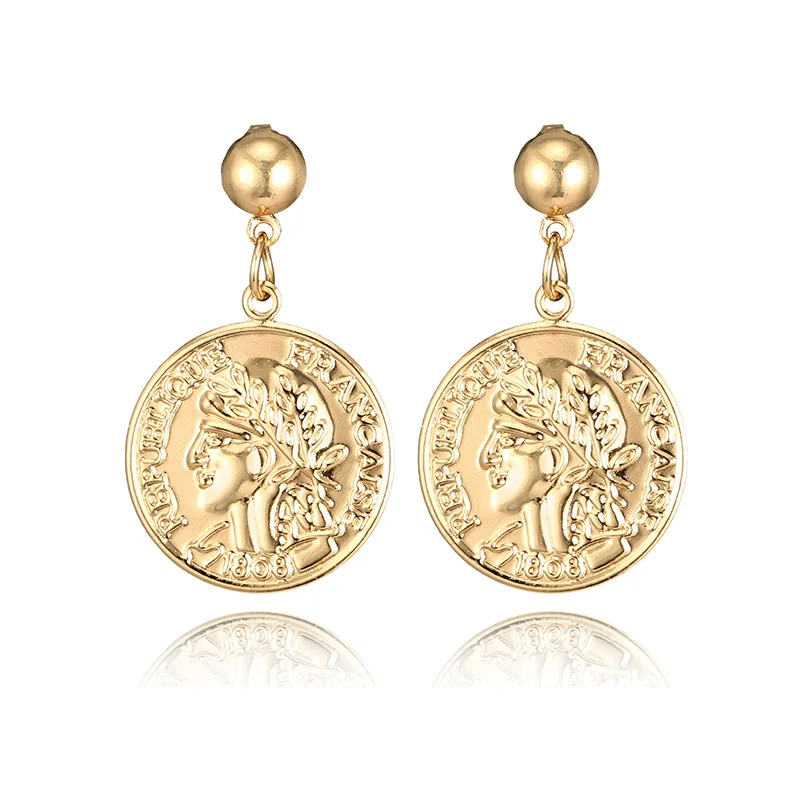 

Alloy Coin Earrings Retro Personality avatar Drop Earring Fashion Jewelry for Women female B-1056