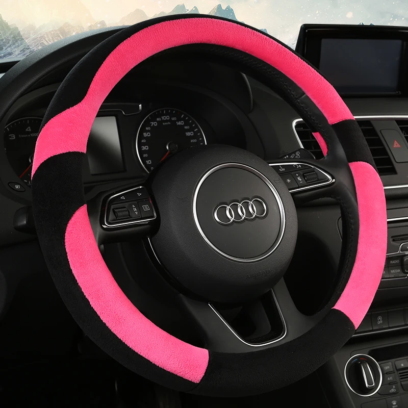 

KKYSYELVA Winter Auto Car steering wheel cover Warm Plush Steering-wheel Protector Cover 38cm/15inch Interior Accessories