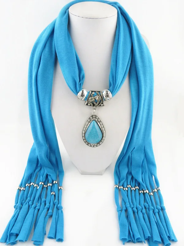 Ожерелье из камня для шарфов, женское ожерелье с кисточками и шалью, очаровательное мягкое богемное ювелирное украшение, подарок для друзей - Окраска металла: light blue