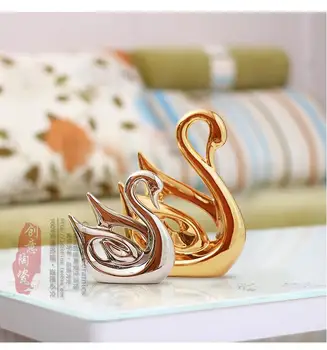 

Couple swan ceramics ornaments home decor crafts porcelain gold silver handicrafts animal figurine wedding practical decorations
