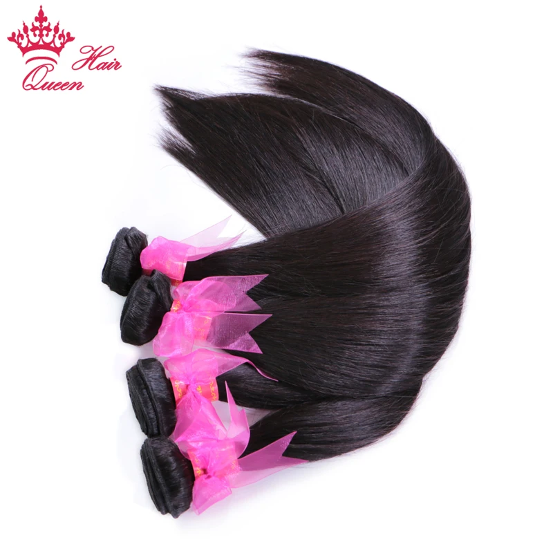 Queen Hair Products 100% Human Hair Brazilian Straight 3 Bundles With Closure Virgin Hair Extensions Natural color Lace Closure