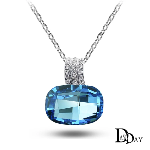 New Simple Design Full-Jewellery Blue Austrian Crystal Pendant Necklace 925 sterling silver Women Jewelry Free Ship | Украшения и
