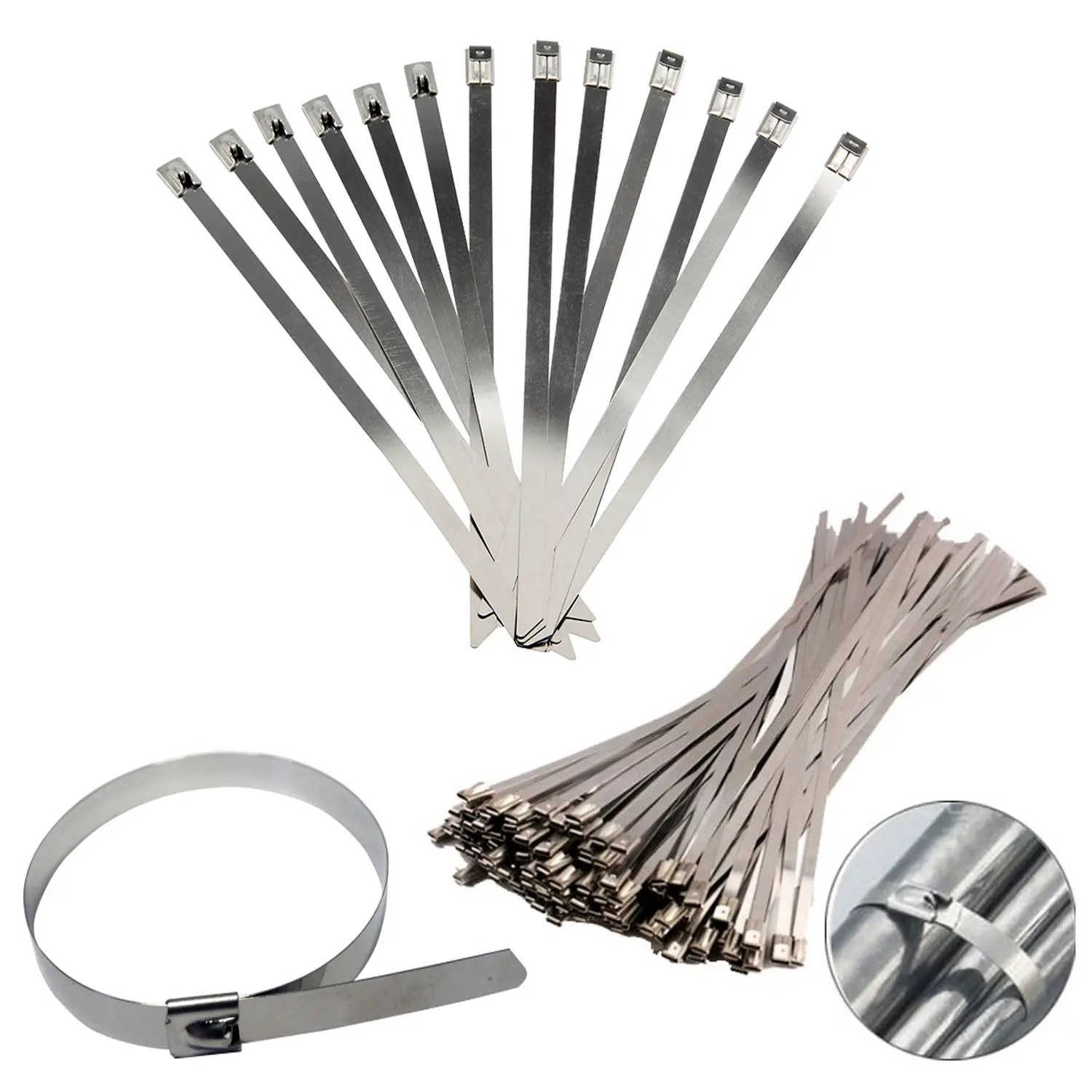 

10PCS STAINLESS STEEL METAL CABLE TIES TIE ZIP WRAP EXHAUST HEAT STRAPS INDUCTION PIPE