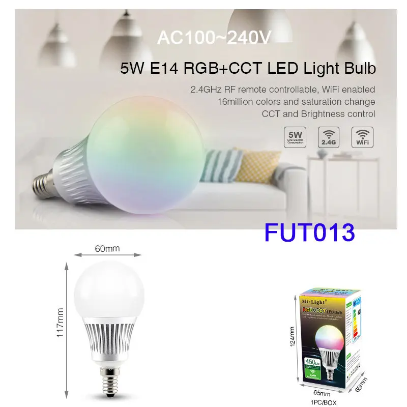 MiBOXER FUT103/FUT104/FUT013/FUT014/FUT015/FUT012/FUT105 4W 5W 6W 8W 9W 12W E14 GU10 MR16 E27 цветная(RGB) Регулировка яркости светодиодный светильник лампы Точечный светильник - Испускаемый цвет: FUT013   5W  E14