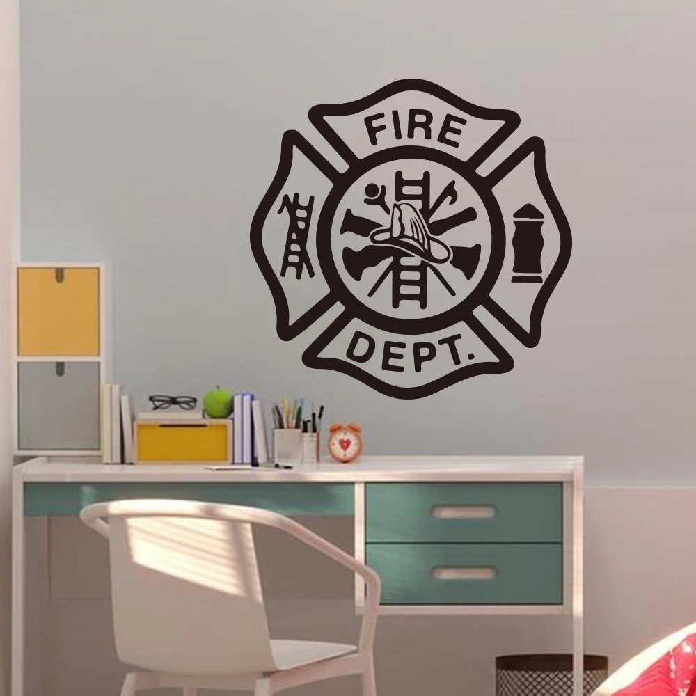 Fire Department  Interior Wall Sticker Fire DEPT  Firefighter Firetruck Man Cave Wall Decal Boy Room Bedroom Vinyl Home Decor  (2)