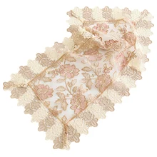 Flower Theme Pink Beige Lace Table Runner 1pcs European Retro Dustproof Table Runners Home Decor Tea Dinner Piano Table Runners