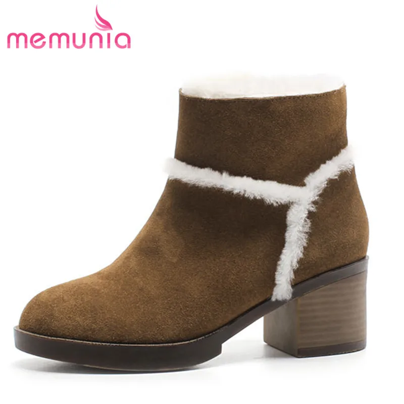 MEMUNIA 2018 new fashion genuine leather boots top quality ankle boots round toe winter snow boots thick heels shoes women цена MEMUNIA 2018 new fashion genuine leather boots top quality ankle boots round toe winter snow boots thick heels shoes women цены онлайн