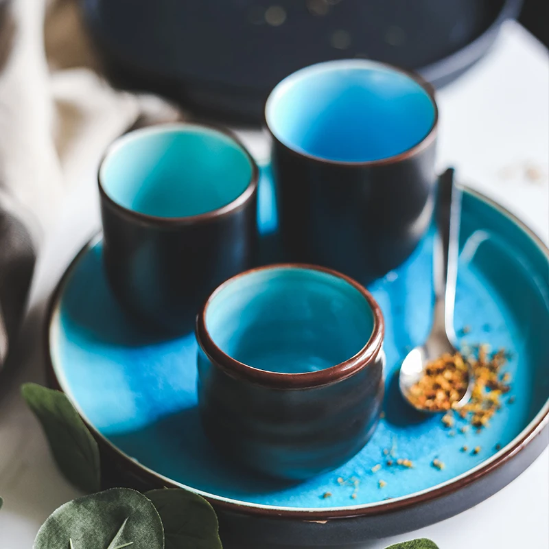 Ice Cracking KINGLANG Ceramic Tableware Household Dishes Rice Bowls Steamed Fish Dishes Porcelain Blue Dinner Plates