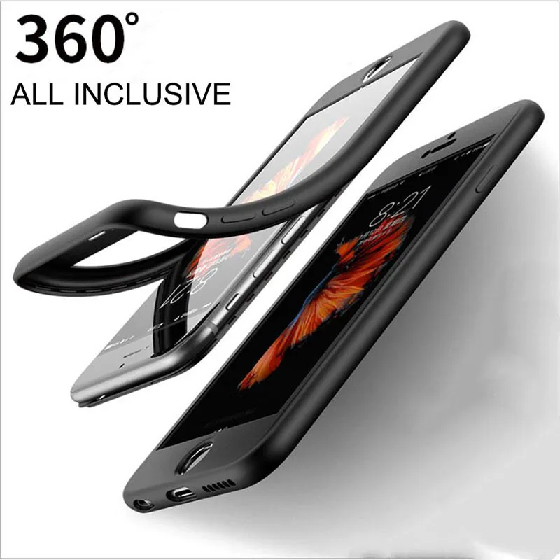 

Luxury 360 Degree Full Case for iPhone 5 S SE X Case Silicone Soft TPU Cover for iPhone 6 6s 7 8 plus fundas coque With Glass