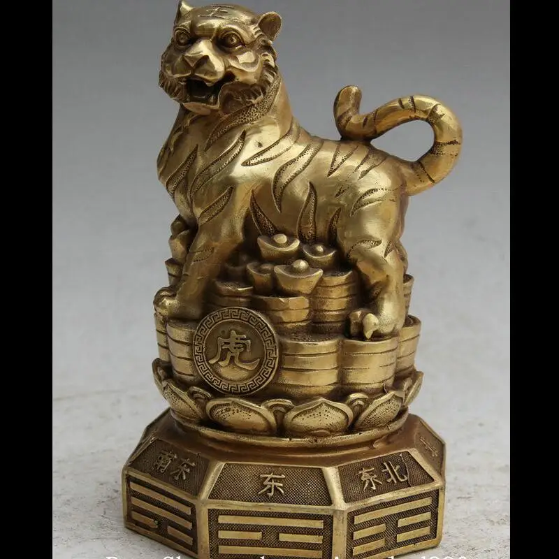 

shun810+++8" China Brass Folk Wealth animal Feng Shui Zodiac Year Tiger Statue sculpture