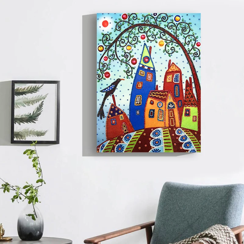RUBOS DIY Diamond Embroidery House Abstract Art Religion Diamond Painting Mosaic Scenery 5D Big Bead Pearl 3D Crystal Glass Sale (35)