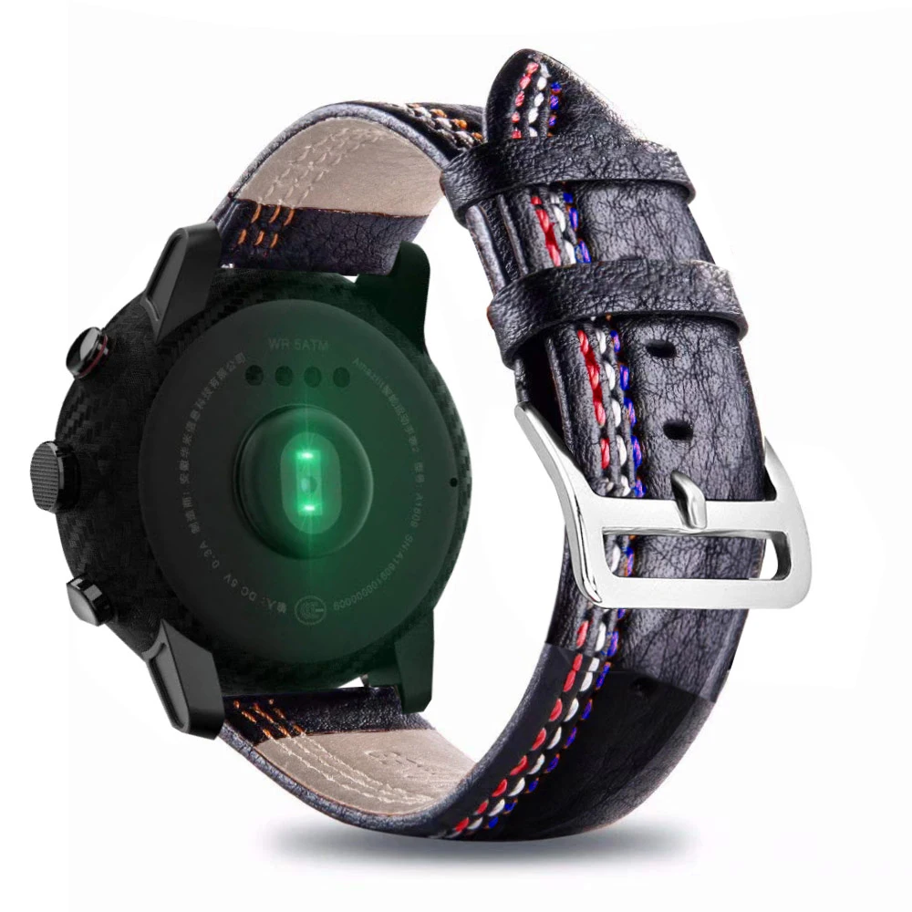 Черный кожаный ремешок 22 мм для Samsung Gear S3 Frontier Classic часов xiaomi huami amazfit bip pace lite