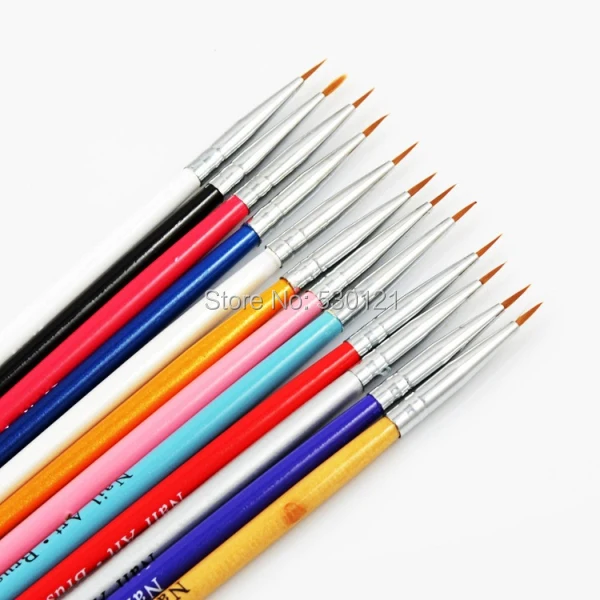 

Free Shipping 12pcs/ Set Mix Colors Acrylic Nail Brush Set Nail Art Pen to Draw Nail Pattern on Nail
