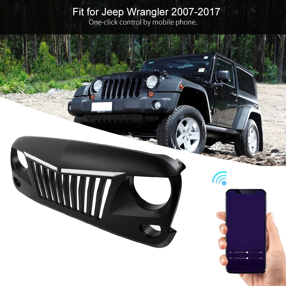 Черная рамка Передняя средняя решетка с регулируемым светом для Jeep Wrangler 2007- Автомобильная Передняя сетчатая решетка