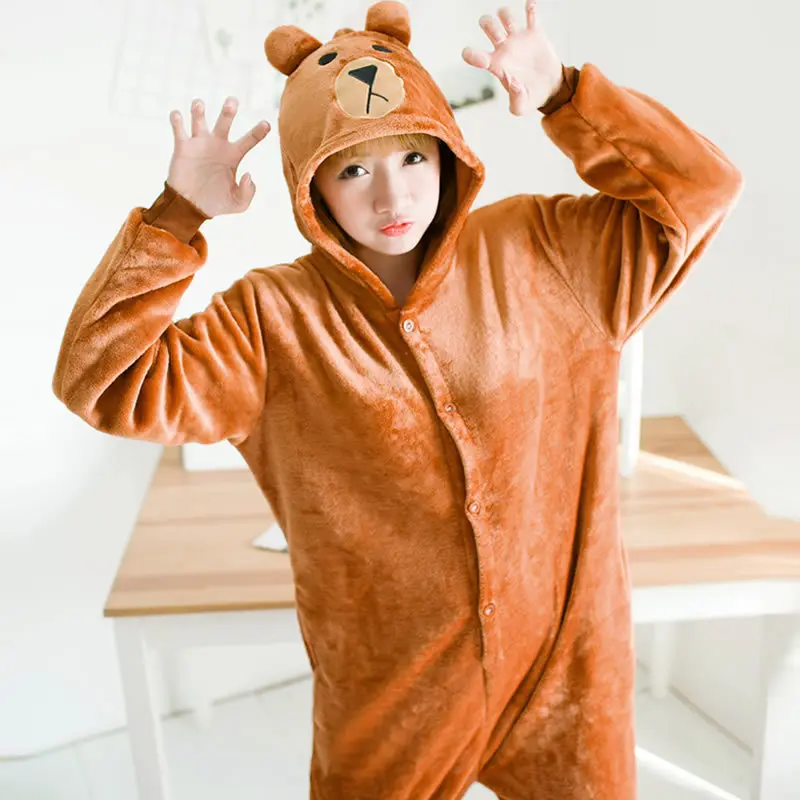 Аниме коричневый медведь Onesie все в одном для женщин мужчин Косплей Хэллоуин вечерние костюмы унисекс мягкие пижамы Пижамный костюм