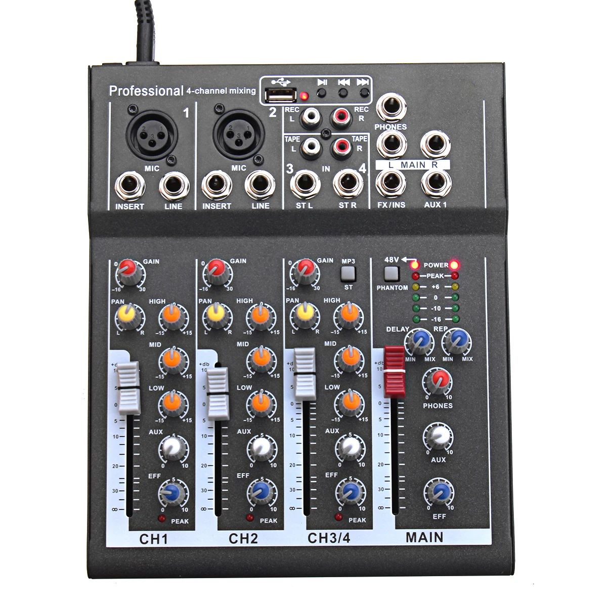 

4 Channel Professional Digital Microphone Sound Mixing Console Powered Mixer 110-220V Phantom Power For DJ Karaoke Audio Mix