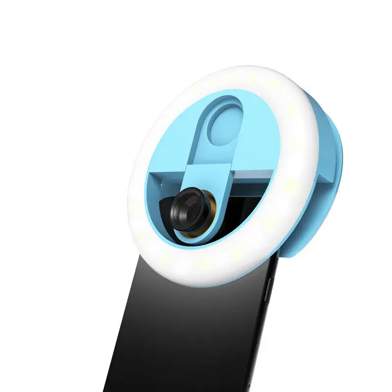 Светодиодный кольцевой светильник для селфи для телефона, кольцевой светильник, светодиодный светильник для селфи, youtube для iphone 0.63x, деформация, широкоугольный объектив - Цвет: Синий
