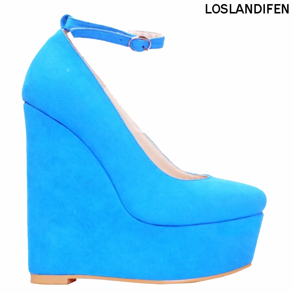 

2018 New Best Selling Handmade Ladies Women's Closed Toe Pumps Buckle Wedge Heel Suede Bridal Party Court Shoes XD218