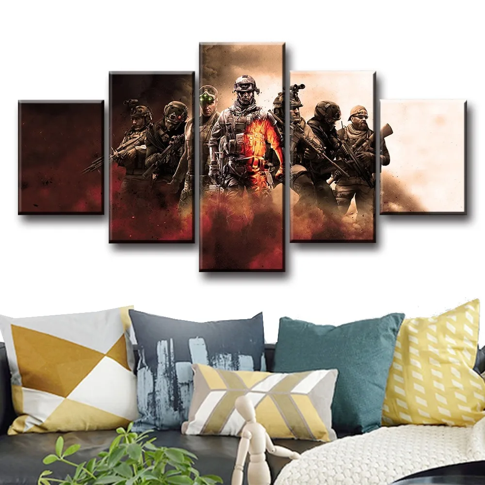 

5 Piece Video Games Characters Poster Battlefield Call of Duty Rainbow Six Canvas Modern Decora Painting Wall Art for Home Decor