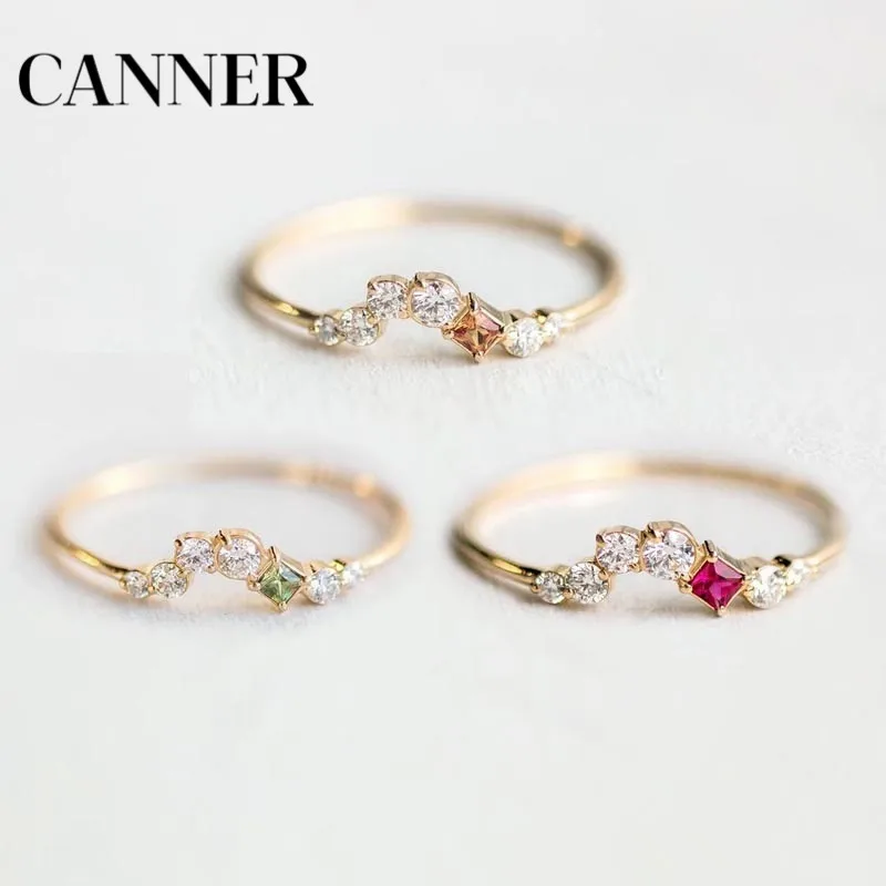 

Canner Simple Dainty Cubic Zircon Engagement Rings For Women Thin Gold Color Anti Allergies Wedding Rings Jewelry Accessories